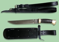 Нож пластунский, дамасская сталь, кожаные ножны. Фабрика Баринова.
